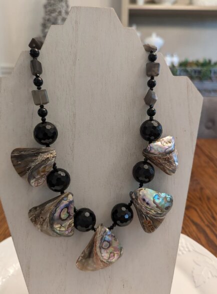 Statement necklace with abalone shell fans